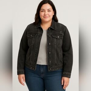 Love & Legend Distressed Faded Charcoal Grey Stretch Denim Jacket Plus Size 18